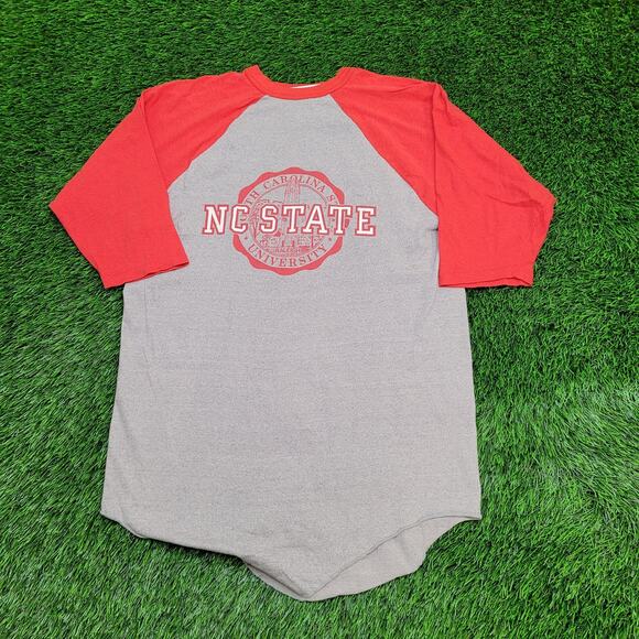 Vintage NC State Wolfpack Baseball Tee Shirt M/L 19x29 USA 3/4 Sleeve Raglan - Picture 1 of 13